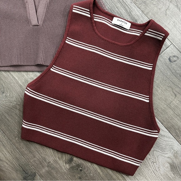 Babaton Cropped Sculpt Knit Polo & Striped Tank Duo - Mauve & Wine Large - Picture 3 of 5